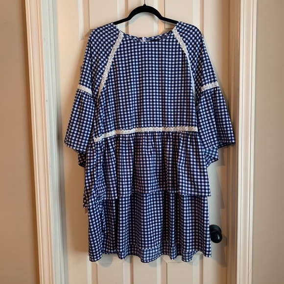 Gingham Print Embroidered Smock Dress - Picture 4 of 10